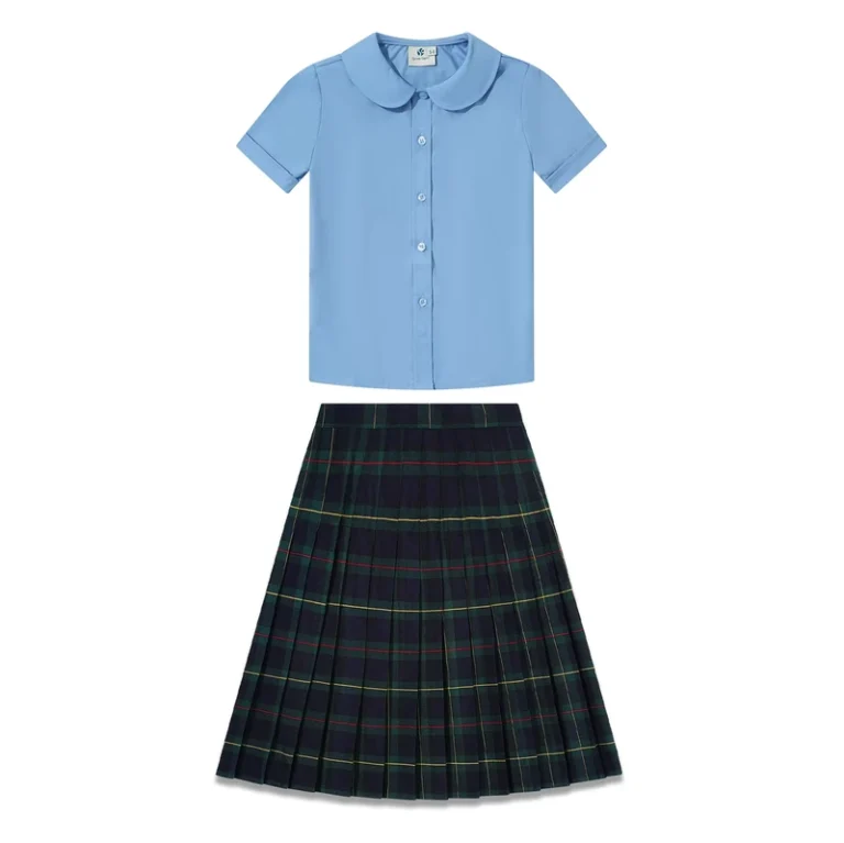 Student-Uniform-Girls-Blue-Blouse-Brown-Skirt-Set-Navy-Dress-Short-Sleeved-Skirt-School-Uniform-Set