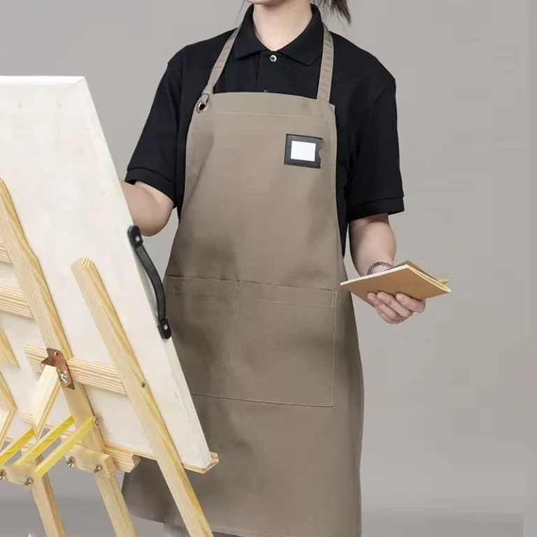 Stylish-Khaki-Artist-Apron-Water-Resistant-Workwear-for-Painters-Creatives-with-Pocket-Name-Tag-Holder