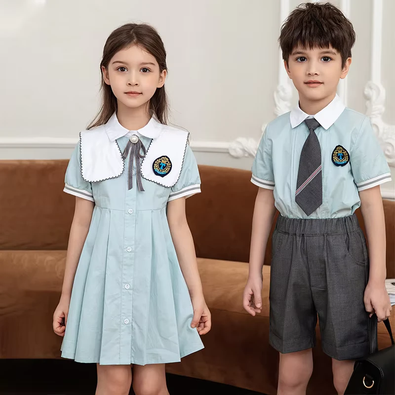 Summer-British-Style-Primary-School-Uniform-Set-for-Children-100-Cotton-Anti-pilling-Customizable