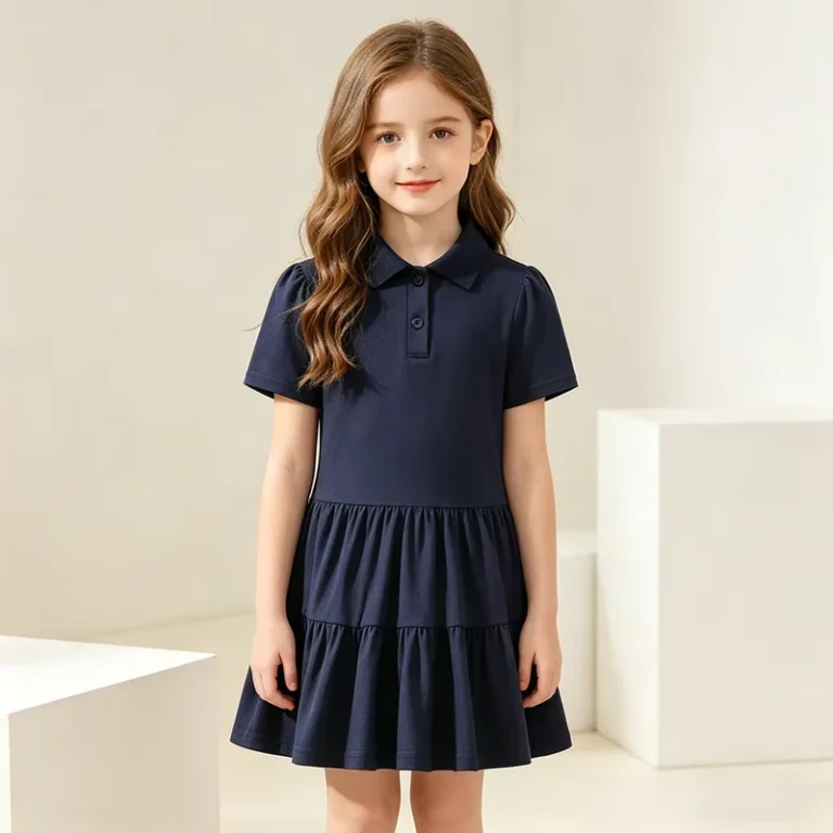 Summer-Childrens-Girls-Navy-Blue-Primary-School-Uniform-Pique-Polo-Jumper-and-Pleated-Dress-Design