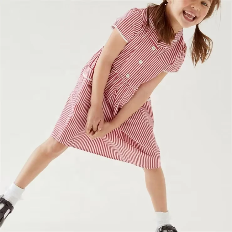 Summer-Dress-Graduation-Photo-New-Fabrics-Girls-School-Uniform-Dress-Stripe-Pattern