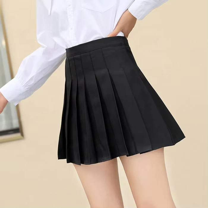 Summer-Girls-Womens-High-Waisted-Mini-School-Uniform-Plaid-Skater-A-line-Tennis-Pleated-Skirt-With-Lining-Shorts-Side-Zipper