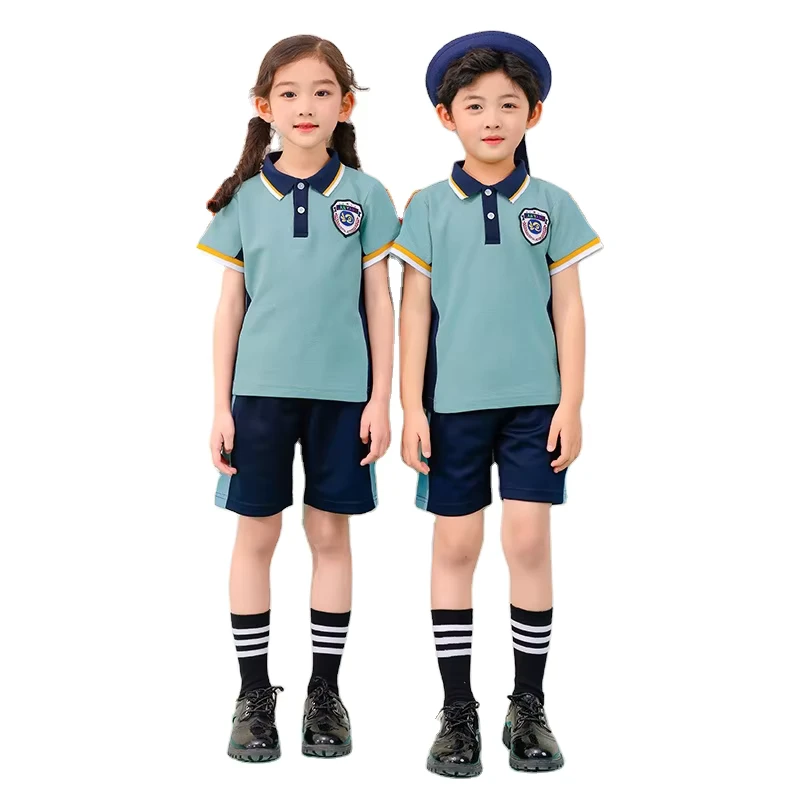 Summer-New-Student-School-Uniform-Set-With-Custom-Embroidered-logo-Red-School-Uniform-Cotton-Class-Uniform