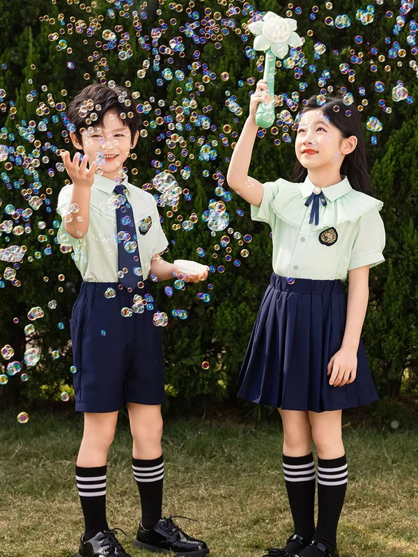 Summer-School-Uniform-Set-Light-Green-Ruffle-Collar-Shirt-Skirt-Shorts-for-Kids