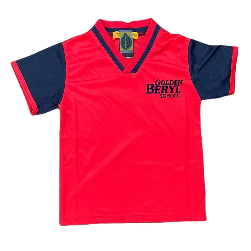 Summer-Shirt-Polyester-V-Neck-Short-Sleeve-T-Shirt-Breathable-Team-Workout-Shirts-School-Uniform