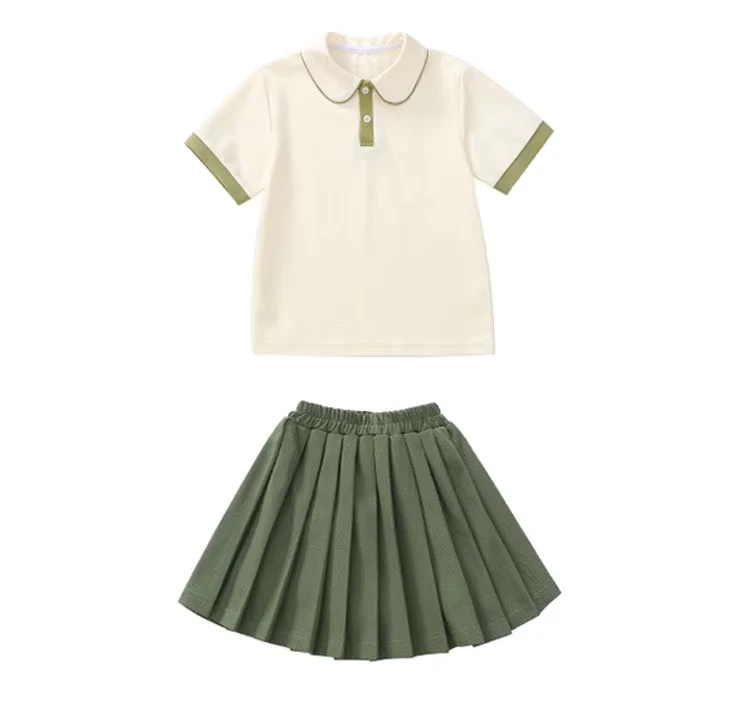 Summer-Short-Sleeve-Skirt-Set-Boys-and-Girls-Set-Two-Piece-Set-Solid-Color-Back-to-School-Kids-School-Uniform