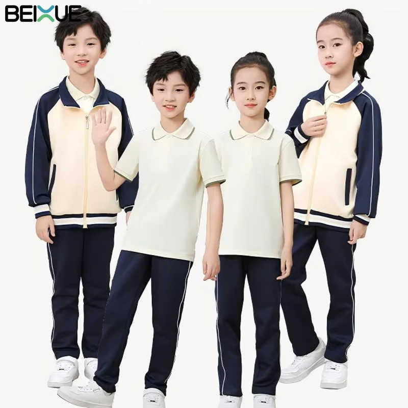 Support-Full-Customization-with-a-MOQ-of-100-Sets-School-Jacket-Polo-Shirt-Pants-Three-piece-Set-School-Uniforms
