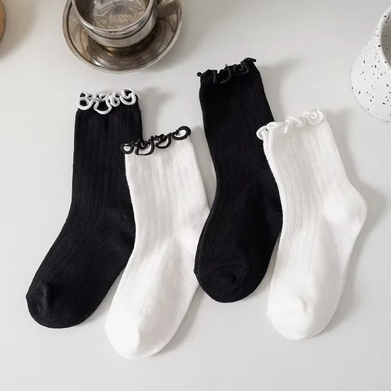 Sweet-Ruffled-Socks-Childrens-Ruffled-Thin-Breathable-Black-and-White-Cotton-Socks-School-Uniforms-Casual-Childrens-Socks