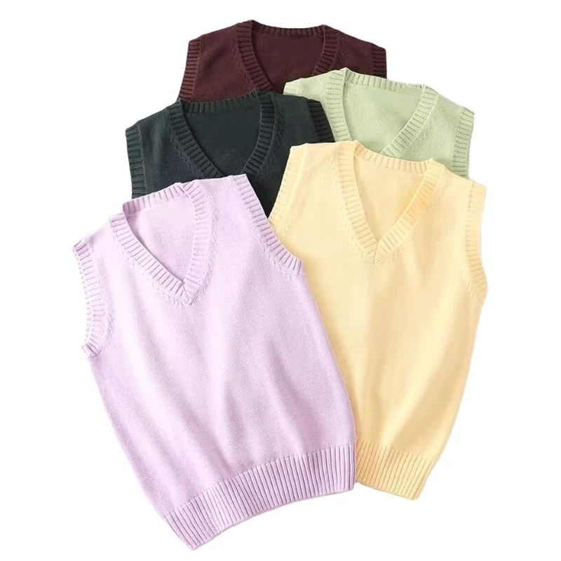 Teenager-School-Girl-Uniform-Sleeveless-Sweaters-Students-Girls-V-Neck-Knitted-Pullover-Female-Waistcoat-Ladies-Tops