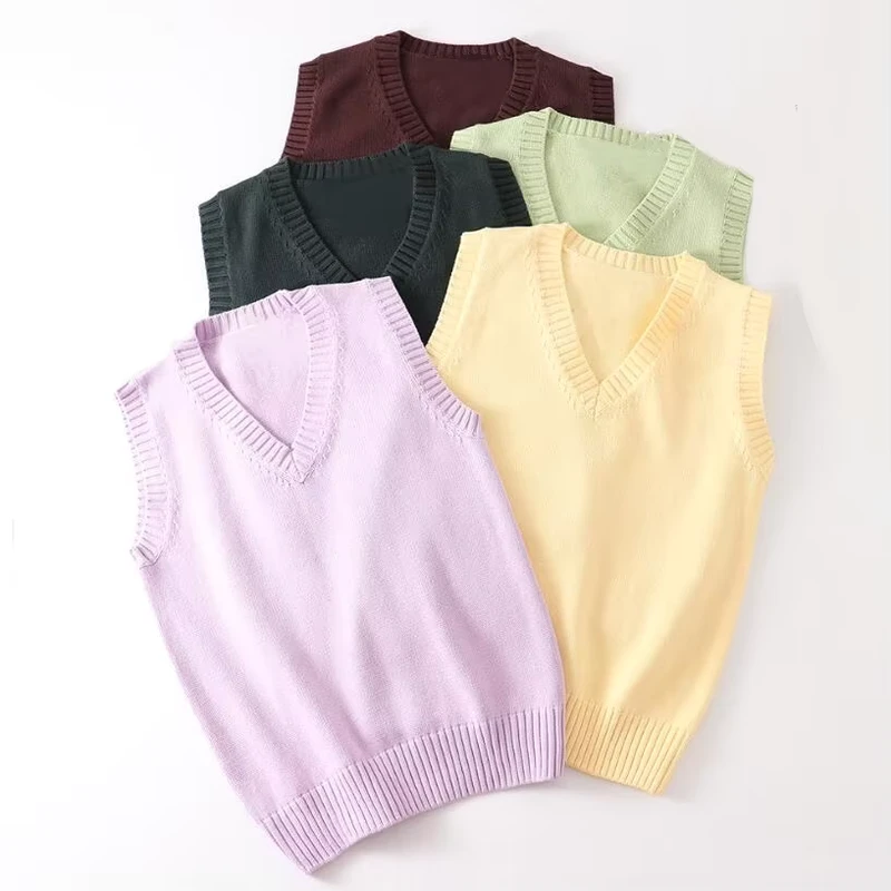 Teenager-School-Girl-Uniform-Sleeveless-Sweaters-Women-Vest-Students-Girls-V-Neck-Knitted-Pullover-Female-Waistcoat-Ladies-Tops