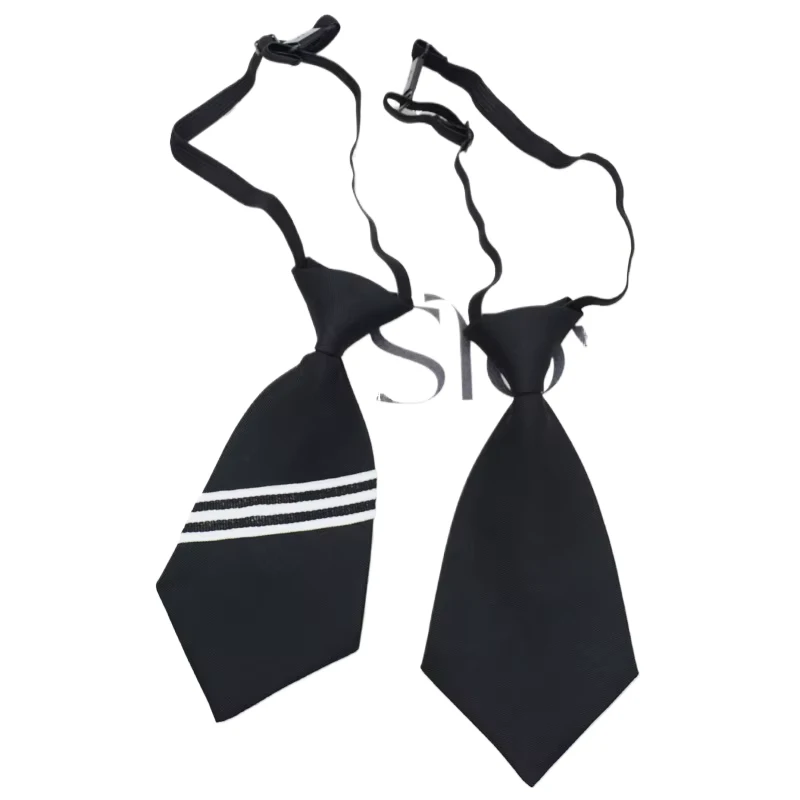 Tie-Female-Ribbon-College-Student-Style-School-Uniform-Accessories-Black-and-White-Stripes-Short-Wide-Version