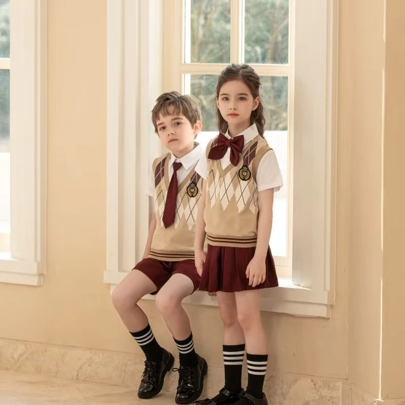 Tracksuit-Manufacturer-Formal-Boys-Girls-Button-up-Knit-School-Uniform-Set-Student-Children-Uniforms
