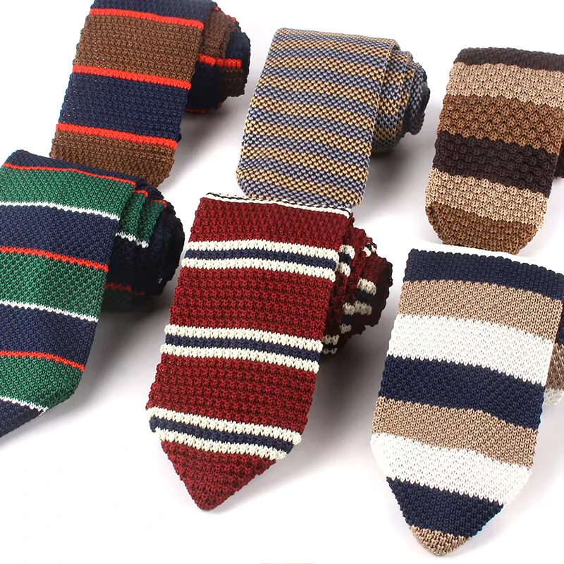 Triangle-Head-Brown-Color-Design-Male-Stripped-Designer-Knitted-Tie