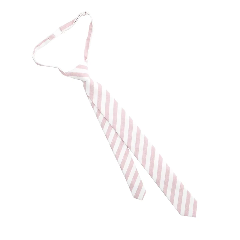 Uniform-Tie-Easy-Pre-tied-Safe-White-Close-Strap-Skinny-Blush-Pink-Striped-Cotton-Boys-Girl-Primary-School-Necktie