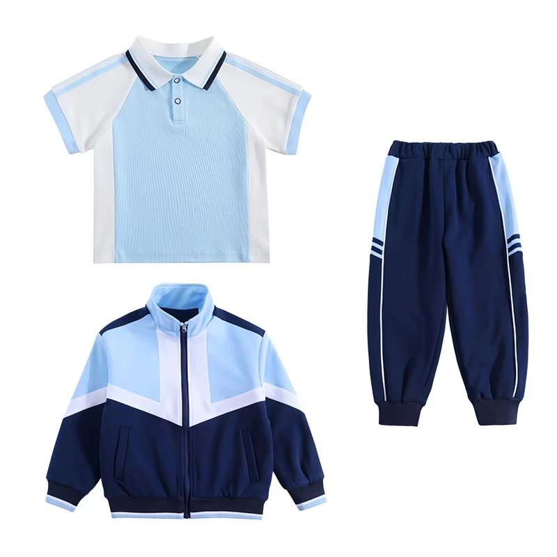 Unisex-Childrens-100-Cotton-Track-Suits-Jacket-Polo-Shirts-Pants-3pcs-Sets-Custom-Sport-Uniform-School-In-Stock