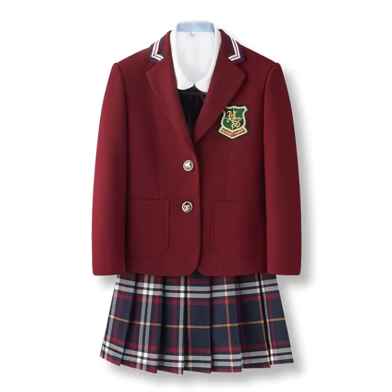 Unisex-Childrens-Classic-Collar-John-Uniform-Sets-Maroon-Jacket-with-Pleated-Skirt-and-Pants-School-Use