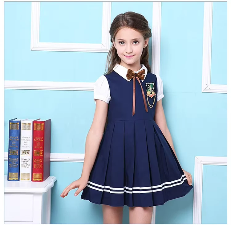 Unisex-Childrens-Primary-School-Uniform-Pinafore-Dress-Polyester-Cotton-Custom-Design