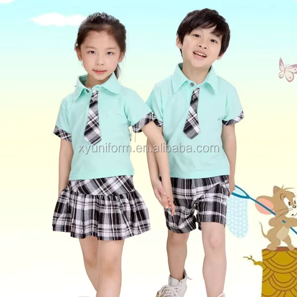 Unisex-Cotton-School-Uniform-Set-Customised-with-OEM-ODM-Logo-Short-Sleeve-Sport-Style-for-Middle-School-Children