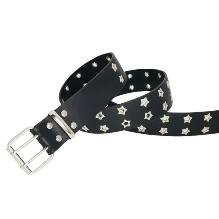 Unisex-Double-Pin-Belt-Star-Vent-Wide-Waist-Casual-Belt-Ladies-Classic-Black-and-White-Color-Scheme-Metal-Belts