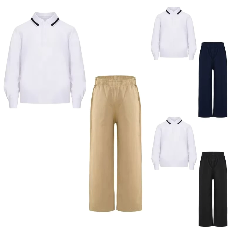 Unisex-Kids-School-Uniform-Collar-Long-Sleeve-Pullover-Shirt-with-Straight-Leg-Pants-Set-for-School-Graduation