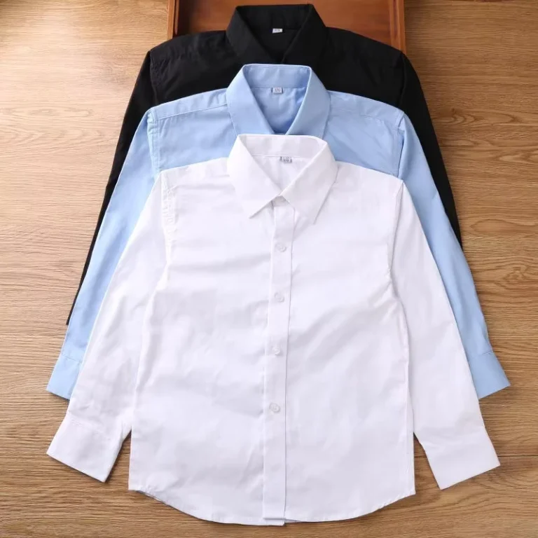 Unisex-Long-Sleeve-Knitted-Cotton-Polyester-Casual-Shirt-Turn-Down-Collar-Childrens-School-Uniform-ODM-Spring-Autumn-Wear