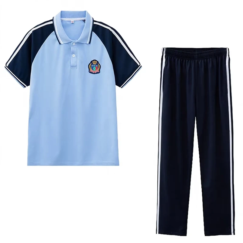 Unisex-School-Sports-Uniform-Set-Polo-Shirt-with-Track-Pants-Quick-Dry-Polyester-for-Primary-Middle-School-Students
