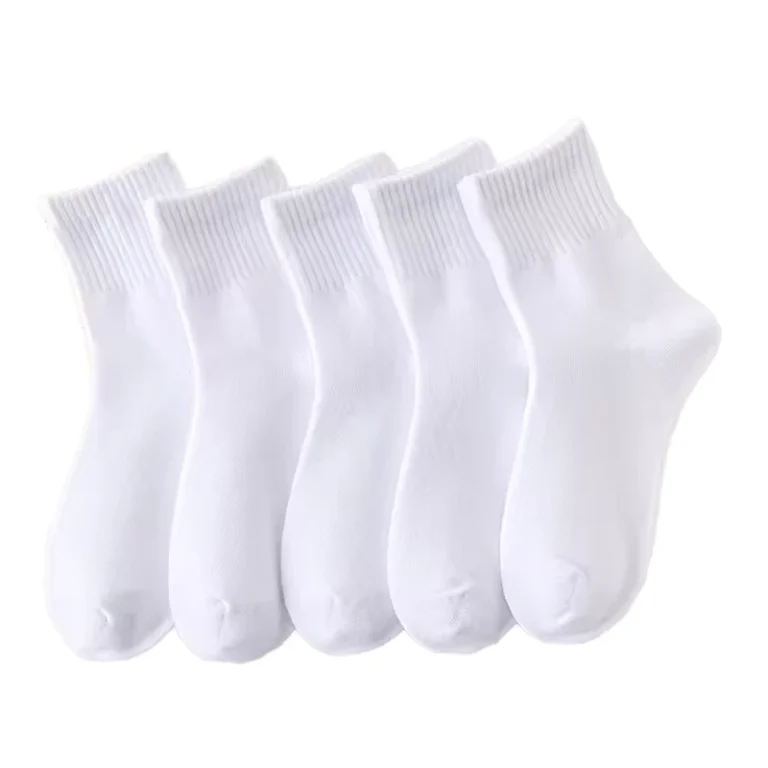 Unisex-Summer-White-Cotton-Crew-Socks-High-Quality-100-Cotton-Thin-Knitted-Bottom-Logo-for-School-Sports-Childrens-Size
