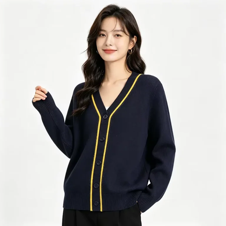 Unisex-V-Neck-Long-Sleeve-Knitted-Cardigan-100-Cotton-British-Style-Childrens-School-Uniform