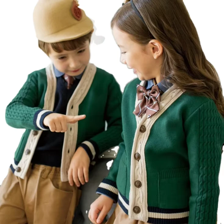 VSCOO-Custom-Brand-Fashion-Design-V-Neck-Cable-Long-Sleeve-Green-Knitted-Uniform-School-Cardigan-Sweater-for-Children