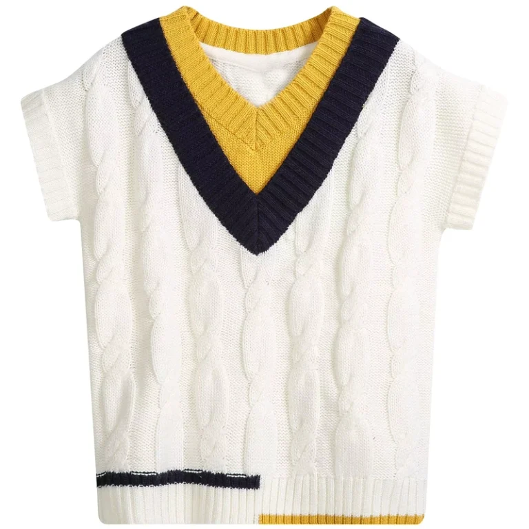 VSCOO-Short-Sleeve-v-Neck-Color-Blocking-School-Uniform-Knitted-Faux-Two-Piece-Wool-Knitwear-Sweater