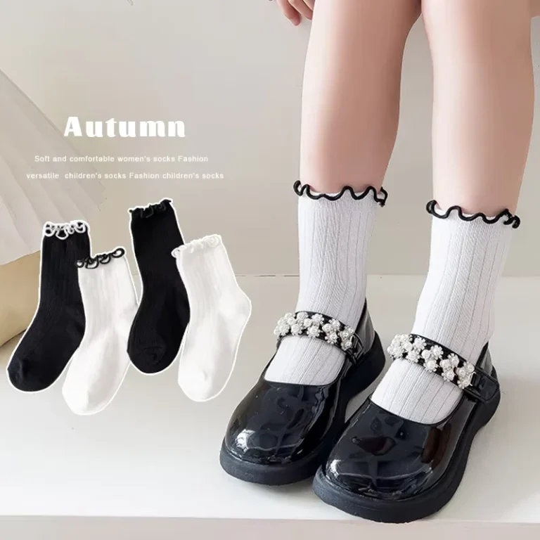 Vintage-Crew-Girls-Kids-Thin-Breathable-Black-White-Cotton-School-Uniform-Sweet-Ruffles-Casual-Stockings-Kids-Socks