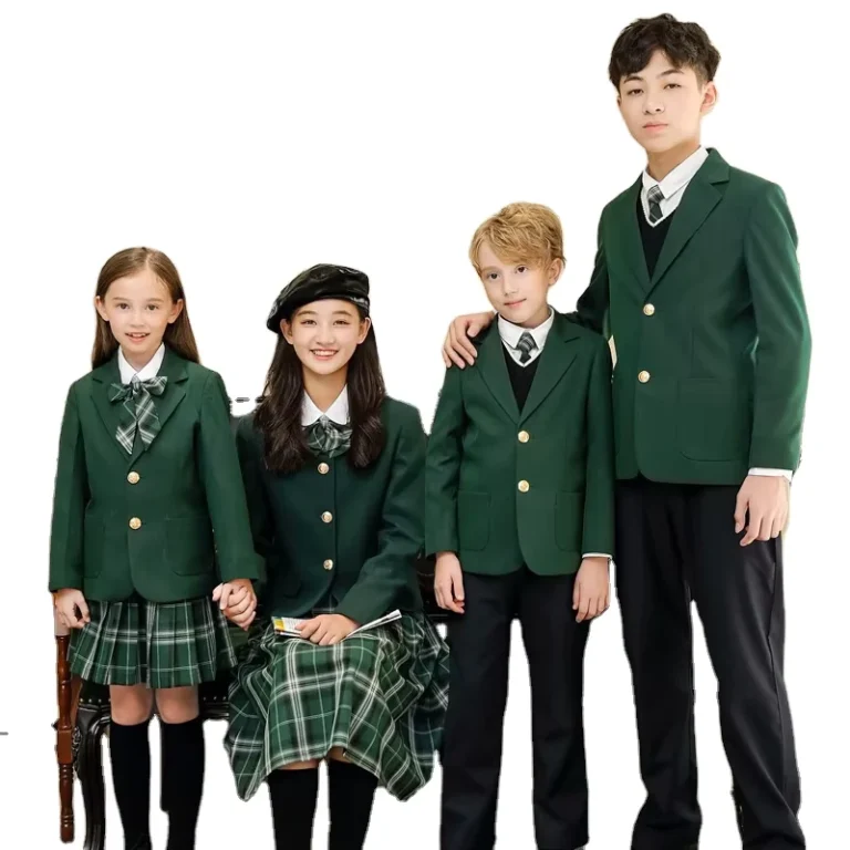 Vintage-Green-blazer-Bottom-Grid-Skirt-Suit-Uniform-Youth-Leisure-Jacket-Fashion-Fitness-Boys-and-Girls-Uniform