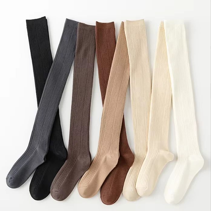 WUYANG-FACTORY-Plain-Black-White-School-Long-Uniform-Socks-Women-Cotton-Over-the-Knee-Socks-Thigh-High-Stock