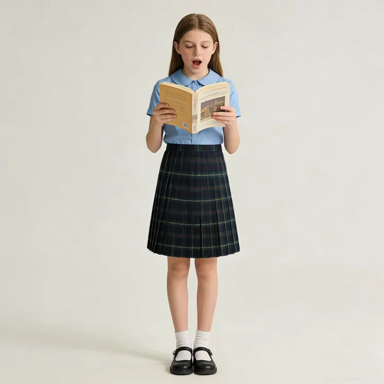 Wear-for-Student-Uniform-Girls-Blue-Blouse-Brown-Skirt-Set-Plaid-Dress-Short-Sleeved-Skirt-School-Uniform-Set
