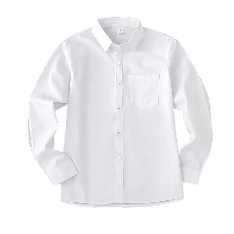 White-Cotton-Childrens-Pure-White-Shirt-with-Long-Sleeves-Suitable-for-School-Uniform-and-Performance-Attire-for-Students