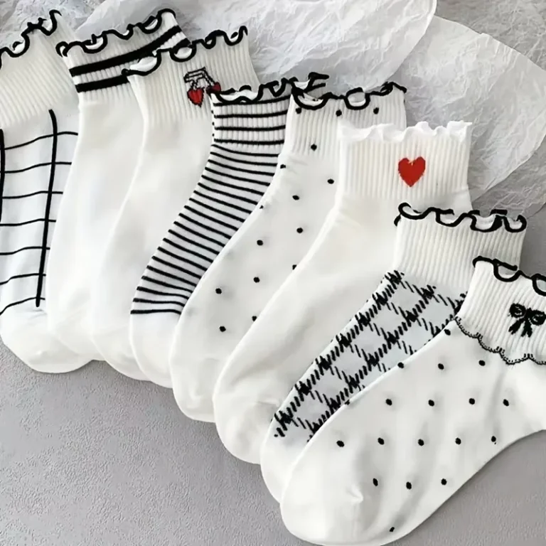 White-Cotton-Lettuce-Trim-Ruffle-Slouch-Seamless-Crew-Socks-Girls-School-Uniform-Comfy-Breathable-Cool-Ankle-Socks