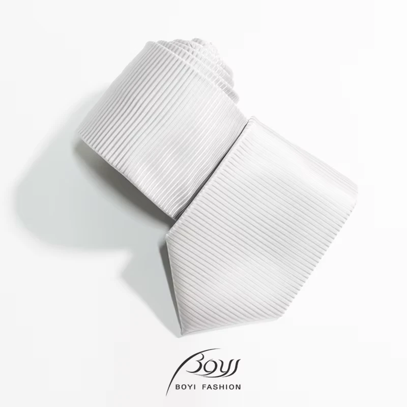 White-Horizontal-Striped-Simple-High-End-Durable-Formal-Polyester-Tie