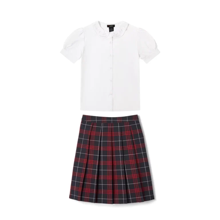 White-Shirt-Short-Sleeved-Student-Skirt-Dress-School-Uniform-Set-Plaid-Skirt-Set-for-Student-White-School-Clothes-Set-Factory