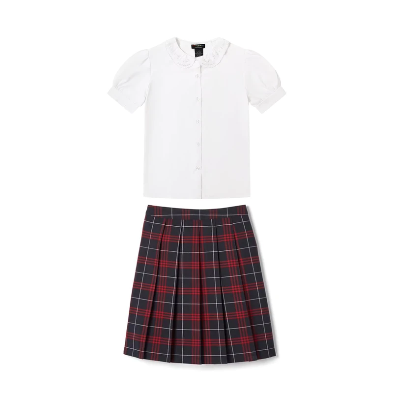 White-Shirt-Short-Sleeved-Student-Skirt-Dress-School-Uniform-Set-Plaid-Skirt-Set-for-Student-White-School-Clothes-Set-Factory