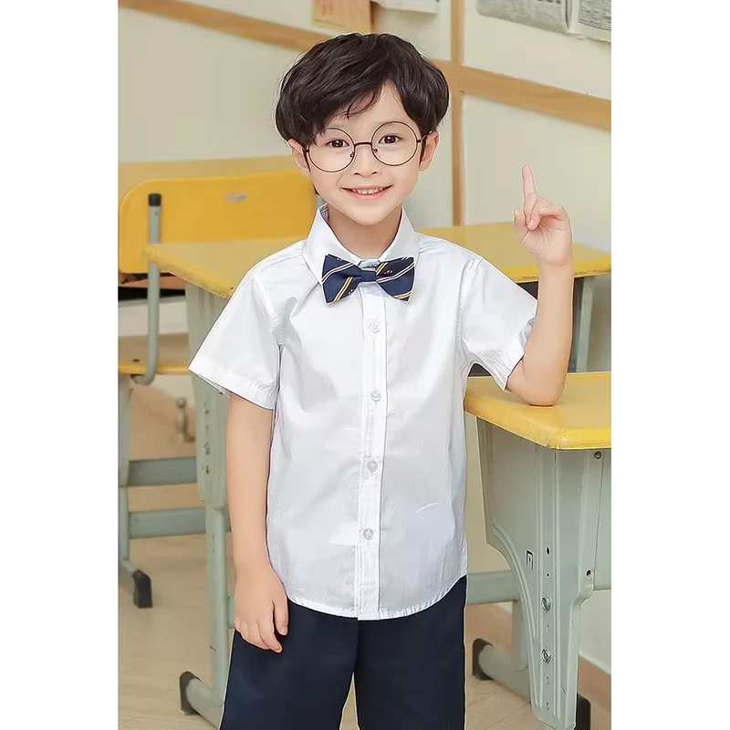 White-Short-Sleeve-Performance-Shirt-Boys-Summer-School-Uniform-Set-for-Kids-Dropshipping-Retail