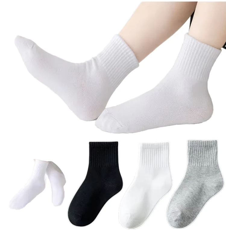 White-Sports-Socks-for-Kids-Custom-School-Student-White-Socks-Casual-Style-Bulk-for-Boys-Girls-for-Spring-Autumn