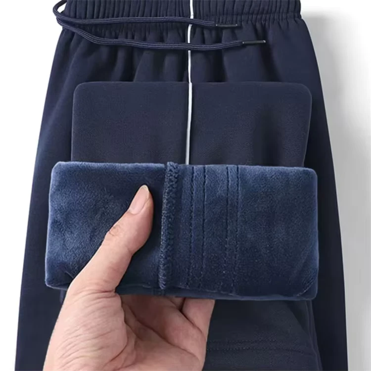 Windproof-Thermal-Fleece-Lined-Student-Sweatpants-Soft-Fabric-Double-White-Striped-Navy-School-Pants