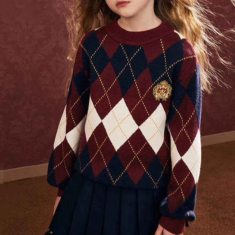 Winter-Christmas-Children-Diamond-Plaid-Sweater-Unisex-Soft-Sweater-Kids-Christmas-Sweaters-School-Uniform