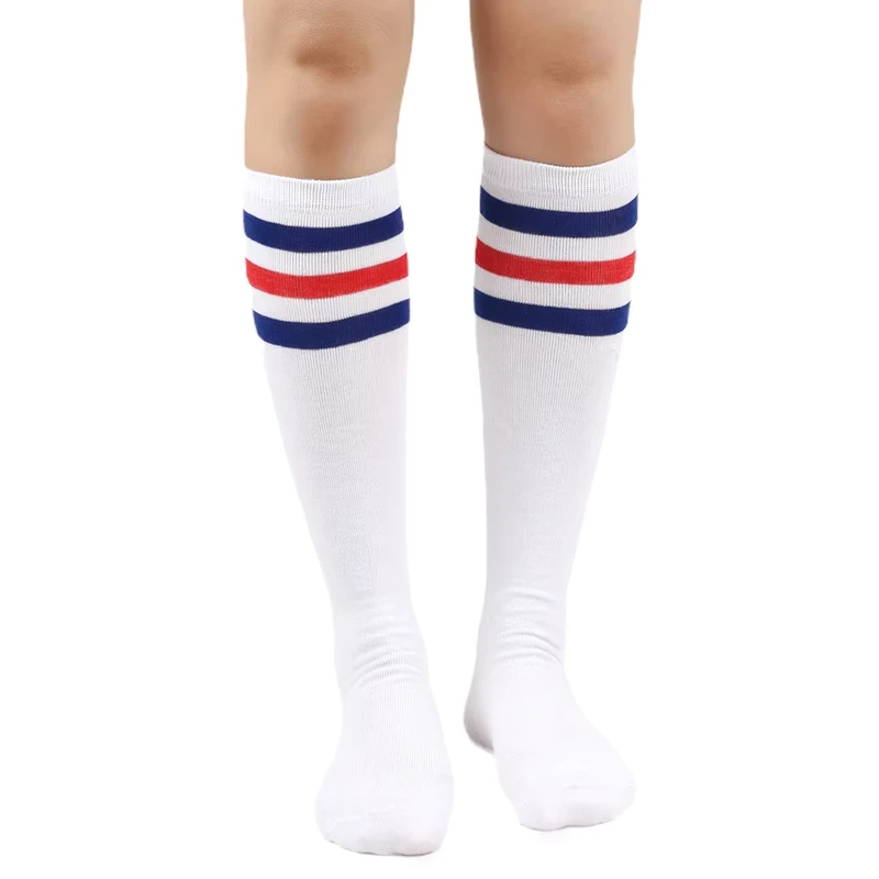 Women-Knee-High-Cuff-Logo-Socks-Three-Stripes-Sport-Basketball-Uniform-Knitted-Breathable-Summer-Soft-Touch-White-School