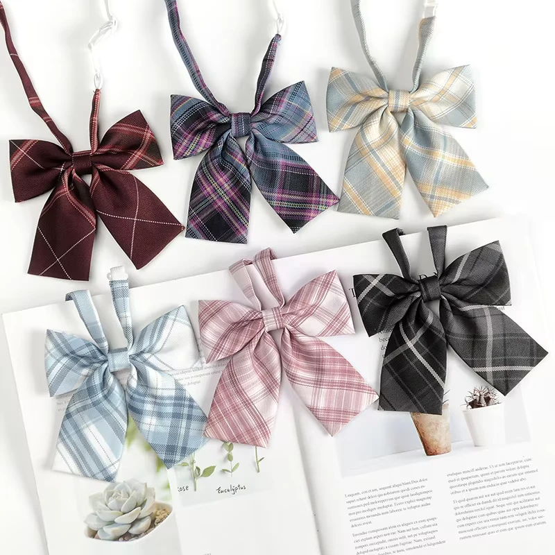 Womens-College-Style-Polyester-Bow-Tie-Girls-Student-School-Uniform-Accessories-with-Jk-Plaid-Design