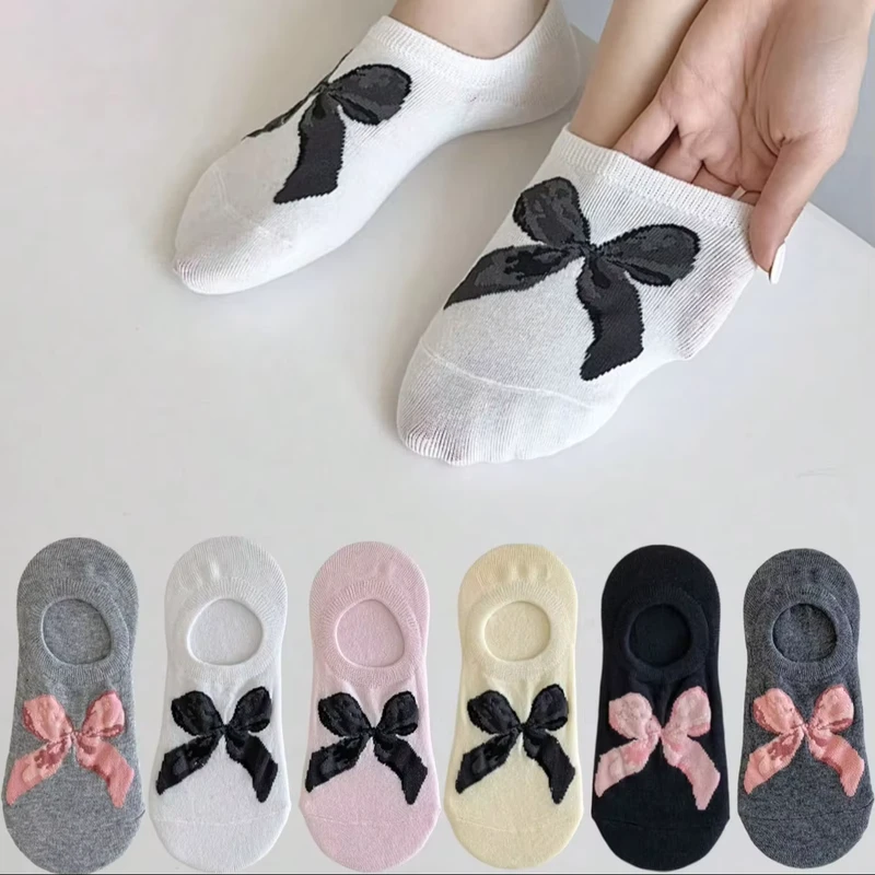 Womens-Four-Seasons-JK-Ankle-Socks-Cute-Bow-Pattern-Crew-Length-with-Custom-Logo-Knitted-Everyday-School-Socks