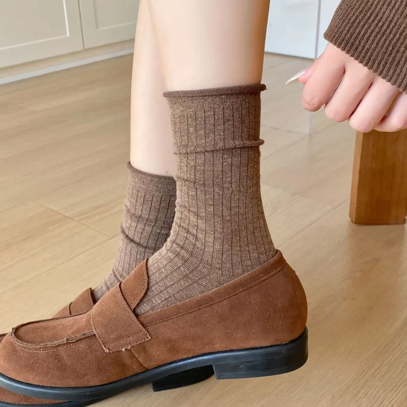 Womens-Mid-Calf-Seamless-Breathable-Spring-Cotton-Socks-Plain-Color-Boneless-Casual-Students-Socks