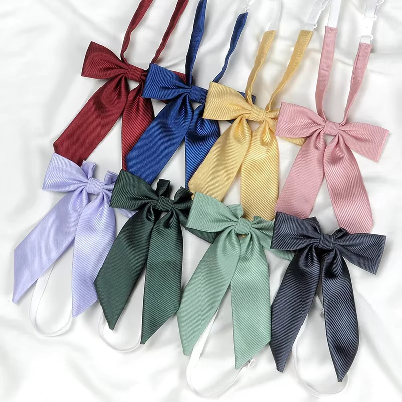 Womens-Polyester-Solid-Color-Jk-Long-Bow-Tie-School-Uniform-Accessory-for-Clerk-and-Girls-Student