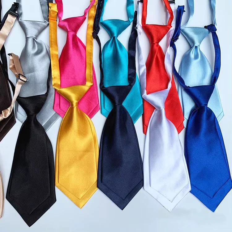 Womens-Professional-Tie-Double-Piece-in-Solid-Color-Small-Size-for-Students-Children-Polyester-Material-Formal-Style