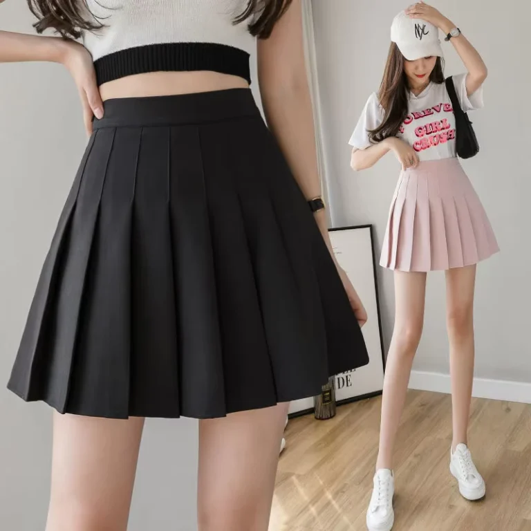 Womens-Summer-High-Waist-Harajuku-Korean-Style-School-Girl-Uniform-Black-Mini-Pleated-Skirt-Breathable